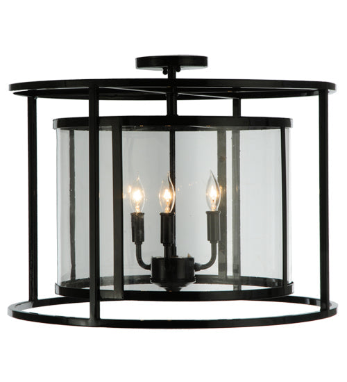 Meyda Lighting Kitzi 22" Mirror Black Cilindro Flush Mount Light With Crystal Clear Idalight Shade Glass