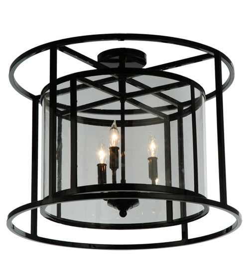 Meyda Lighting Kitzi 22" Mirror Black Cilindro Flush Mount Light With Crystal Clear Idalight Shade Glass