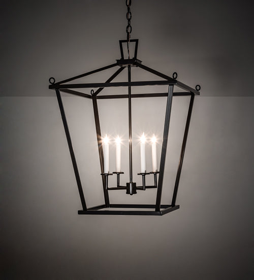 Meyda Lighting Kitzi 24"Sq 4-Light Timeless Bronze Tapered Pendant Light With White Faux Candlelight