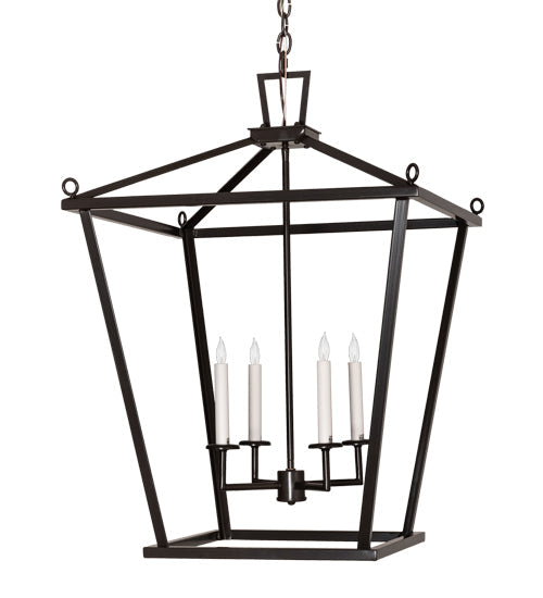 Meyda Lighting Kitzi 24"Sq 4-Light Timeless Bronze Tapered Pendant Light With White Faux Candlelight