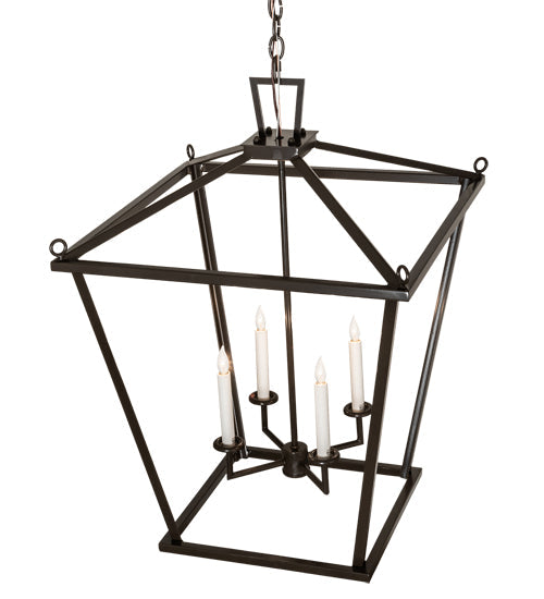 Meyda Lighting Kitzi 24"Sq 4-Light Timeless Bronze Tapered Pendant Light With White Faux Candlelight