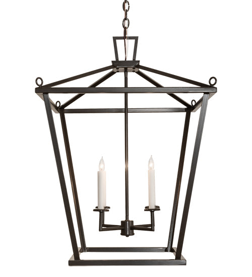 Meyda Lighting Kitzi 24"Sq 4-Light Timeless Bronze Tapered Pendant Light With White Faux Candlelight