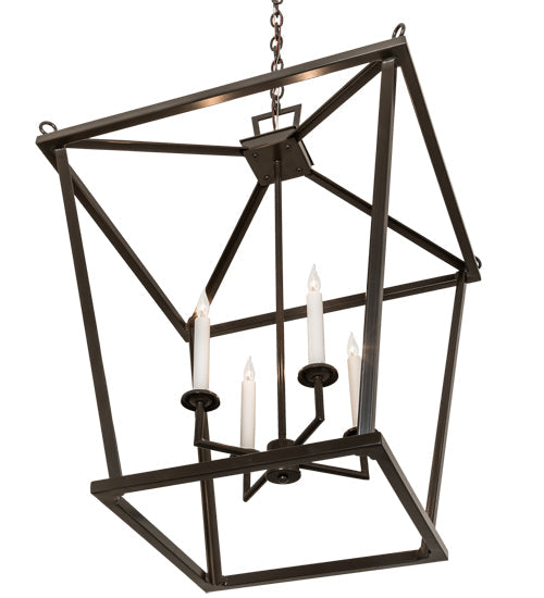 Meyda Lighting Kitzi 24"Sq 4-Light Timeless Bronze Tapered Pendant Light With White Faux Candlelight