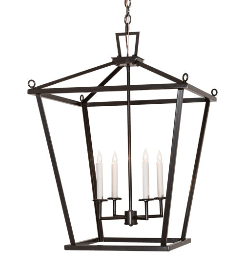 Meyda Lighting Kitzi 24"Sq 4-Light Timeless Bronze Tapered Pendant Light With White Faux Candlelight