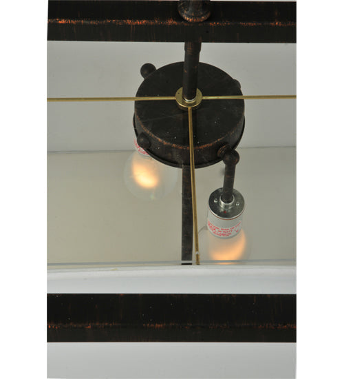 Meyda Lighting Kitzi 31" 2-Light Flemish Bronze Box Pendant Light With Statuario Idalight Shade Glass