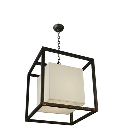 Meyda Lighting Kitzi 31" 2-Light Flemish Bronze Box Pendant Light With Statuario Idalight Shade Glass
