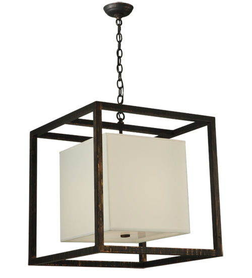 Meyda Lighting Kitzi 31" 2-Light Flemish Bronze Box Pendant Light With Statuario Idalight Shade Glass