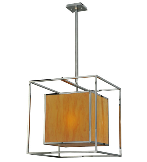 Meyda Lighting Kitzi 31" 3-Light Chrome Box Pendant Light With Amber Quartz Idalight Shade Glass