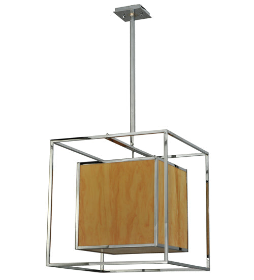 Meyda Lighting Kitzi 31" 3-Light Chrome Box Pendant Light With Amber Quartz Idalight Shade Glass