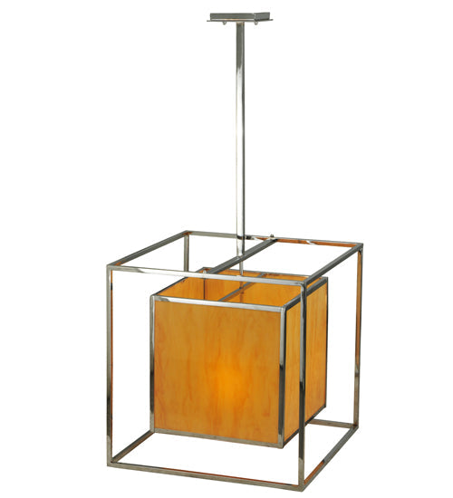 Meyda Lighting Kitzi 31" 3-Light Chrome Box Pendant Light With Amber Quartz Idalight Shade Glass