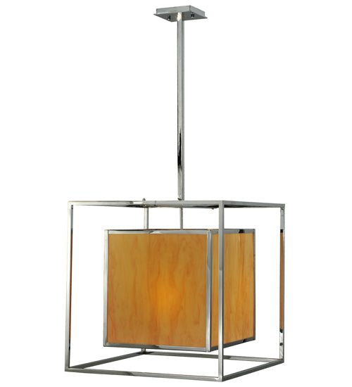 Meyda Lighting Kitzi 31" 3-Light Chrome Box Pendant Light With Amber Quartz Idalight Shade Glass