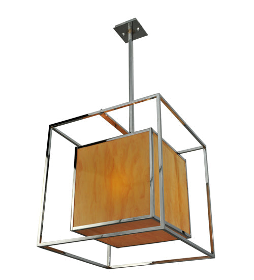 Meyda Lighting Kitzi 31" 3-Light Chrome Box Pendant Light With Amber Quartz Idalight Shade Glass