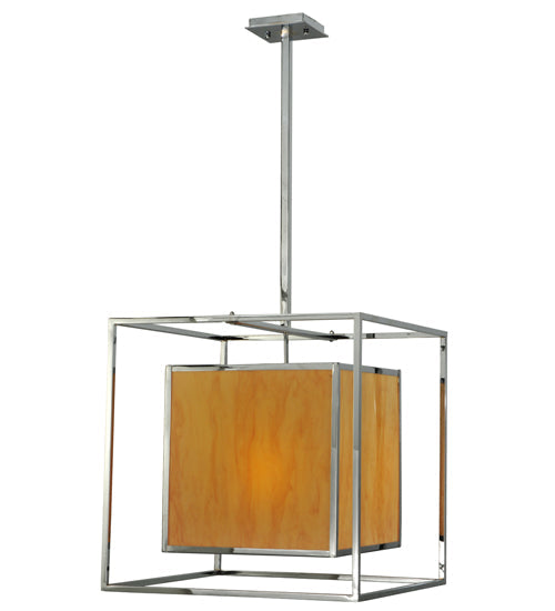 Meyda Lighting Kitzi 31" 3-Light Chrome Box Pendant Light With Amber Quartz Idalight Shade Glass