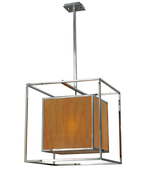 Meyda Lighting Kitzi 31" 3-Light Chrome Box Pendant Light With Amber Quartz Idalight Shade Glass