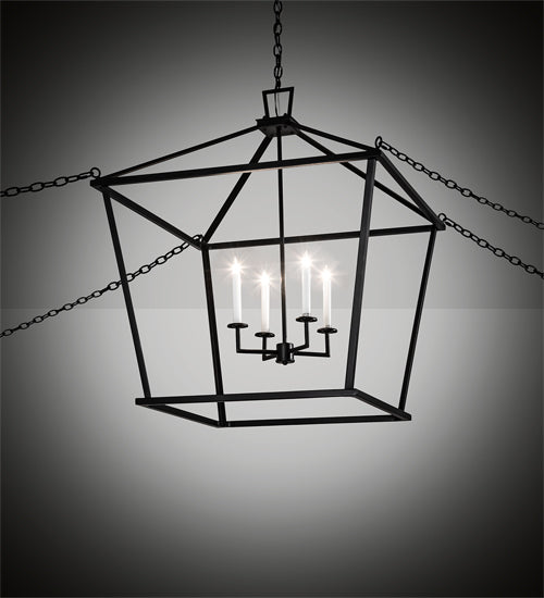 Meyda Lighting Kitzi 32"Sq 4-Light Flat Black & White Tapered Pendant Light With White Faux Candlelight