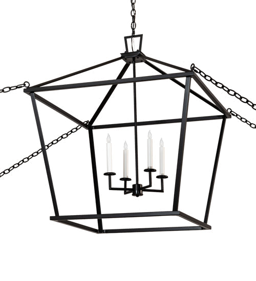 Meyda Lighting Kitzi 32"Sq 4-Light Flat Black & White Tapered Pendant Light With White Faux Candlelight
