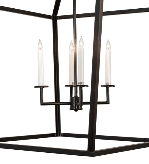 Meyda Lighting Kitzi 32"Sq 4-Light Flat Black & White Tapered Pendant Light With White Faux Candlelight