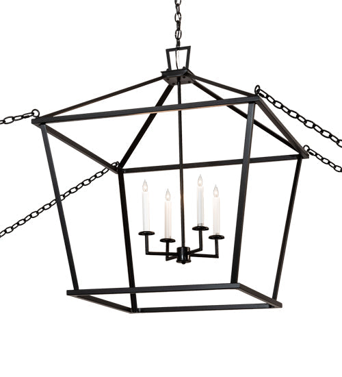 Meyda Lighting Kitzi 32"Sq 4-Light Flat Black & White Tapered Pendant Light With White Faux Candlelight