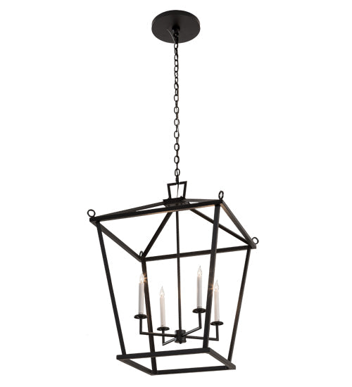 Meyda Lighting Kitzi 34" 4-Light Black Satin Wrought Iron Tapered Pendant Light With White Faux Candlelight