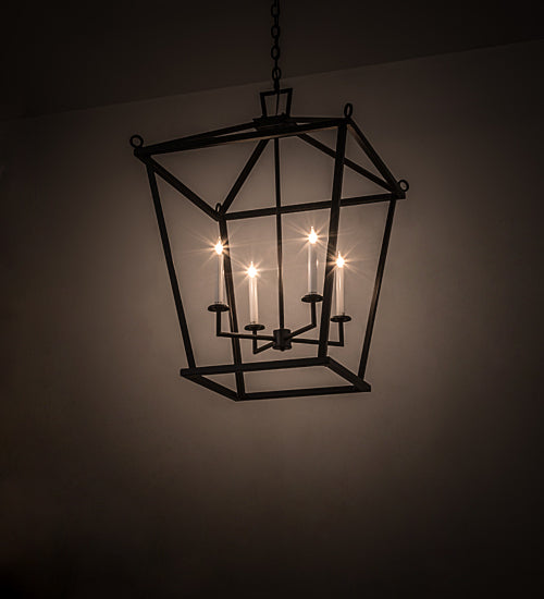 Meyda Lighting Kitzi 34" 4-Light Black Satin Wrought Iron Tapered Pendant Light With White Faux Candlelight