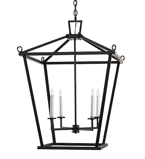 Meyda Lighting Kitzi 34" 4-Light Black Satin Wrought Iron Tapered Pendant Light With White Faux Candlelight
