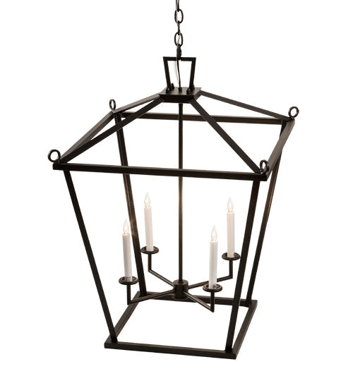 Meyda Lighting Kitzi 34" 4-Light Black Satin Wrought Iron Tapered Pendant Light With White Faux Candlelight