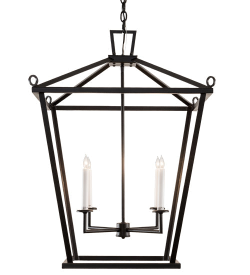 Meyda Lighting Kitzi 34" 4-Light Black Satin Wrought Iron Tapered Pendant Light With White Faux Candlelight