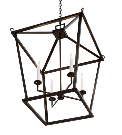 Meyda Lighting Kitzi 34" 4-Light Black Satin Wrought Iron Tapered Pendant Light With White Faux Candlelight