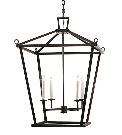Meyda Lighting Kitzi 34" 4-Light Black Satin Wrought Iron Tapered Pendant Light With White Faux Candlelight
