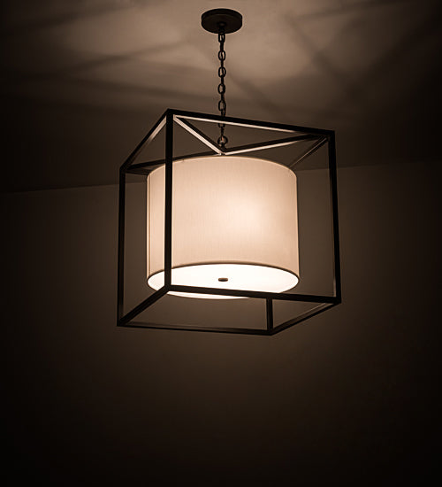 Meyda Lighting Kitzi 34" 4-Light Timeless Bronze Cilindro Pendant Light With White Textrene & Statuario Idalight Shade Glass