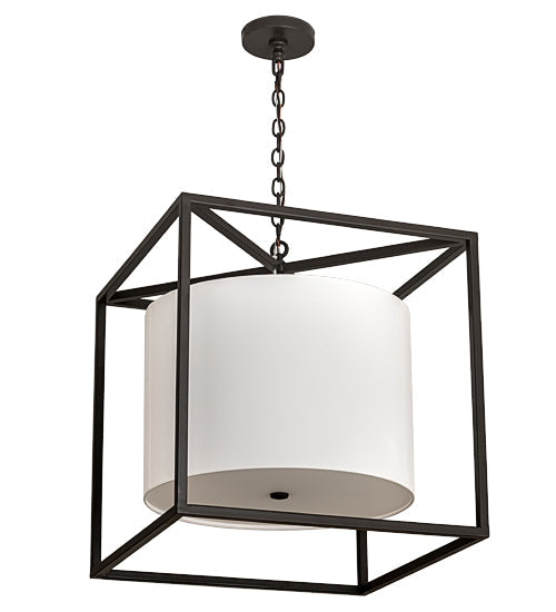 Meyda Lighting Kitzi 34" 4-Light Timeless Bronze Cilindro Pendant Light With White Textrene & Statuario Idalight Shade Glass