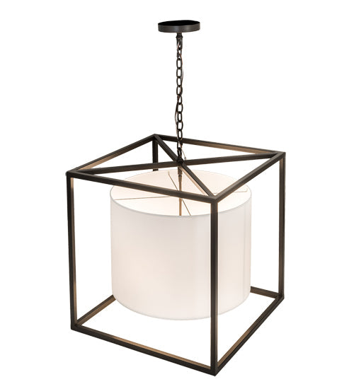 Meyda Lighting Kitzi 34" 4-Light Timeless Bronze Cilindro Pendant Light With White Textrene & Statuario Idalight Shade Glass
