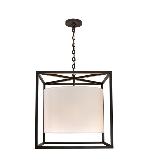 Meyda Lighting Kitzi 34" 4-Light Timeless Bronze Cilindro Pendant Light With White Textrene & Statuario Idalight Shade Glass