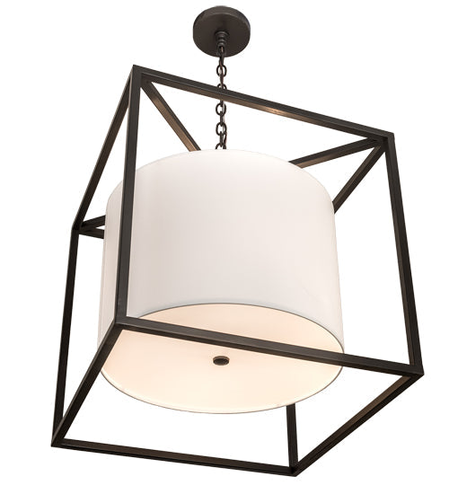 Meyda Lighting Kitzi 34" 4-Light Timeless Bronze Cilindro Pendant Light With White Textrene & Statuario Idalight Shade Glass