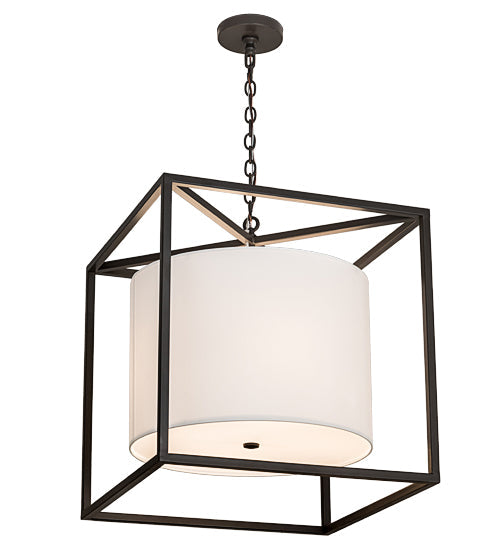 Meyda Lighting Kitzi 34" 4-Light Timeless Bronze Cilindro Pendant Light With White Textrene & Statuario Idalight Shade Glass