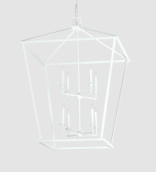Meyda Lighting Kitzi 36"Sq 8-Light Matte White Tapered Pendant Light With White Faux Candlelight