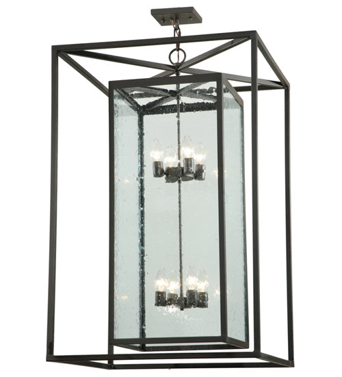 Meyda Lighting Kitzi 40" 8-Light Oil Rubbed Bronze Box Pendant Light With Clear Seeded Shade Glass