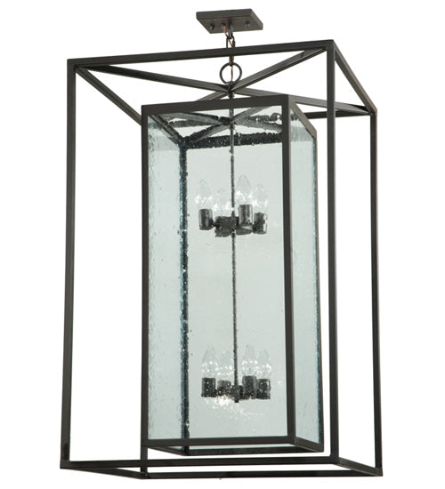 Meyda Lighting Kitzi 40" 8-Light Oil Rubbed Bronze Box Pendant Light With Clear Seeded Shade Glass