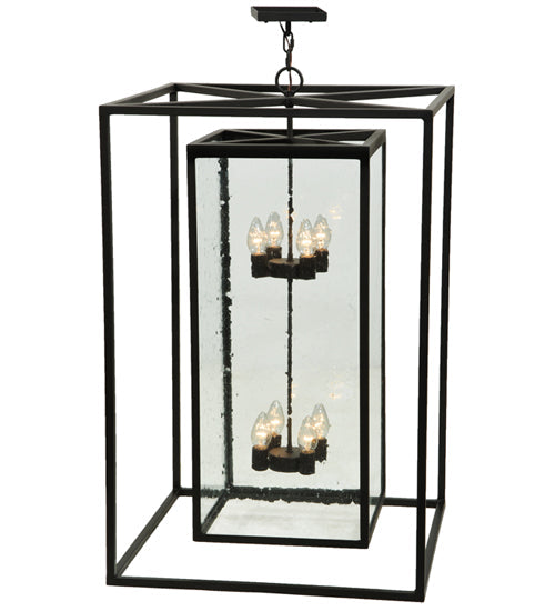 Meyda Lighting Kitzi 40" 8-Light Oil Rubbed Bronze Box Pendant Light With Clear Seeded Shade Glass