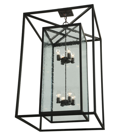 Meyda Lighting Kitzi 40" 8-Light Oil Rubbed Bronze Box Pendant Light With Clear Seeded Shade Glass