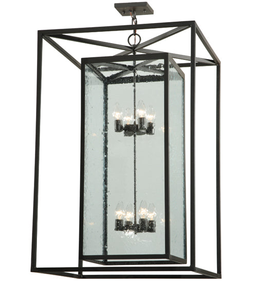 Meyda Lighting Kitzi 40" 8-Light Oil Rubbed Bronze Box Pendant Light With Clear Seeded Shade Glass