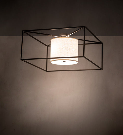 Meyda Lighting Kitzi 43" 2-Light Timeless Bronze Flush Mount Light With White Statuario Idalight & Off-White Styrene Shade