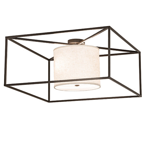 Meyda Lighting Kitzi 43" 2-Light Timeless Bronze Flush Mount Light With White Statuario Idalight & Off-White Styrene Shade