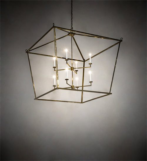 Meyda Lighting Kitzi 50"Sq 8-Light Brass Tint Tapered Pendant Light With White Faux Candlelight