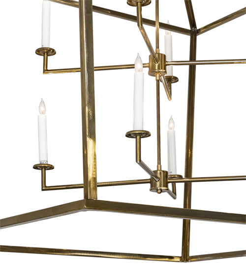 Meyda Lighting Kitzi 50"Sq 8-Light Brass Tint Tapered Pendant Light With White Faux Candlelight