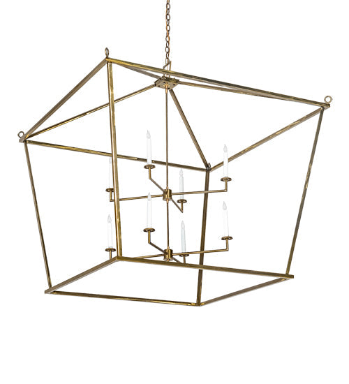 Meyda Lighting Kitzi 50"Sq 8-Light Brass Tint Tapered Pendant Light With White Faux Candlelight