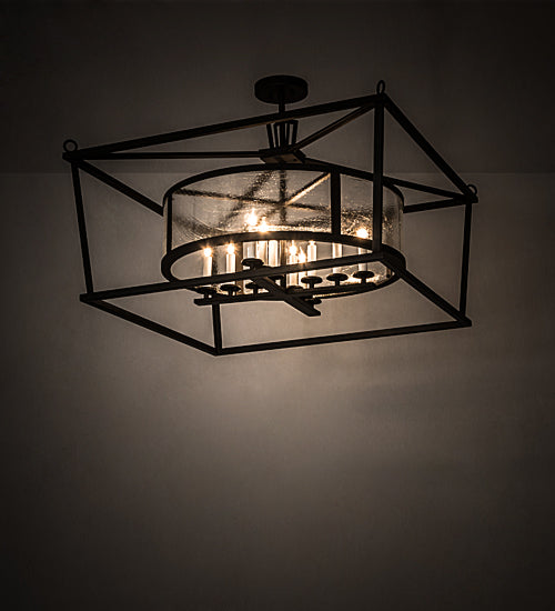 Meyda Lighting Kitzi 51" 12-Light Wrought Iron Pendant Light With Clear Seeded Shade Glass