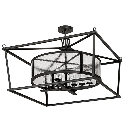 Meyda Lighting Kitzi 51" 12-Light Wrought Iron Pendant Light With Clear Seeded Shade Glass