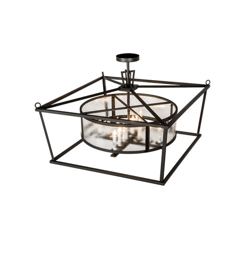 Meyda Lighting Kitzi 51" 12-Light Wrought Iron Pendant Light With Clear Seeded Shade Glass