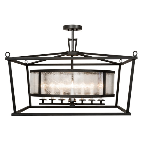 Meyda Lighting Kitzi 51" 12-Light Wrought Iron Pendant Light With Clear Seeded Shade Glass